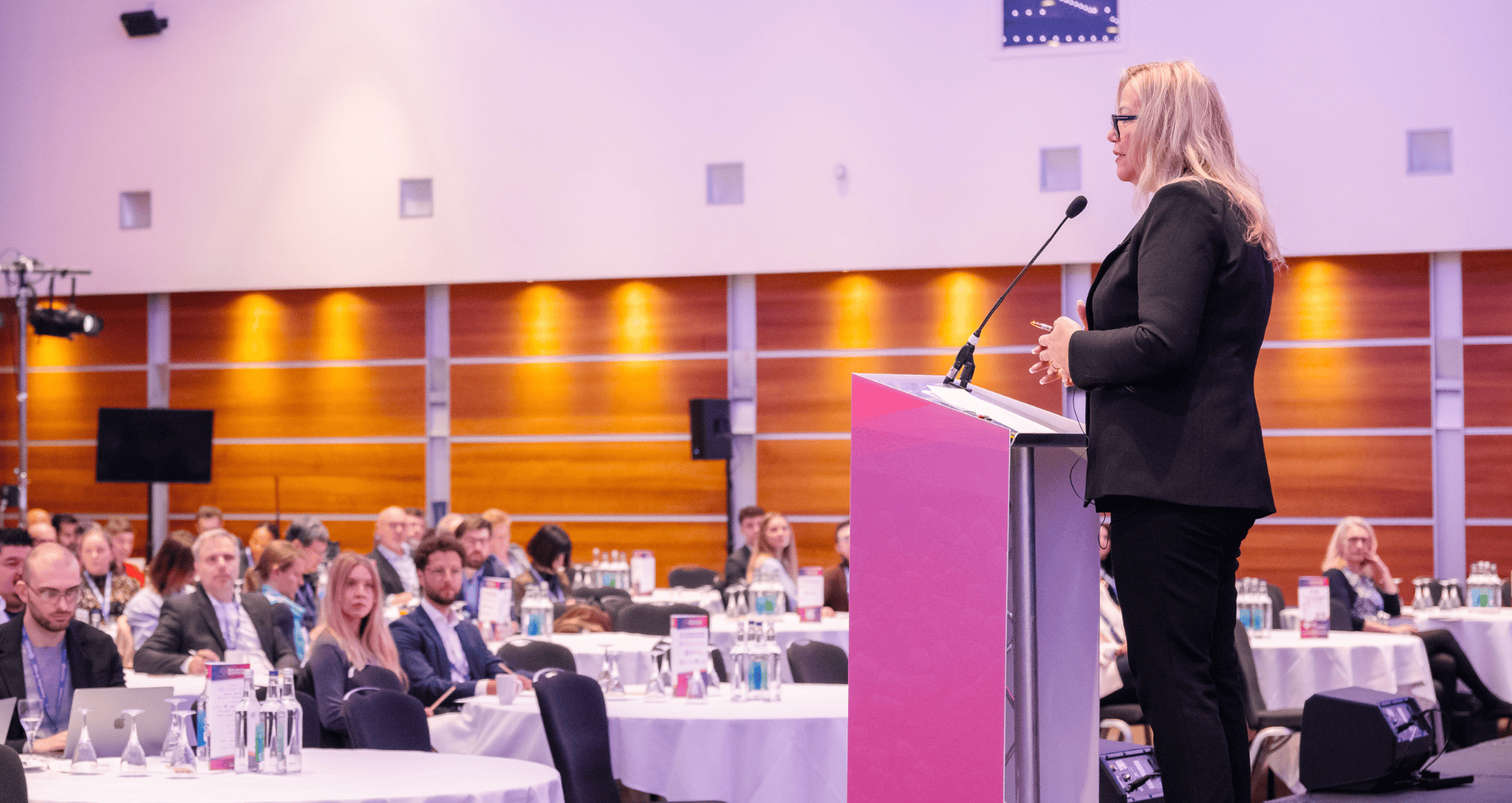 Speaker presenting on stage at the 15th Tumour Models Summit London